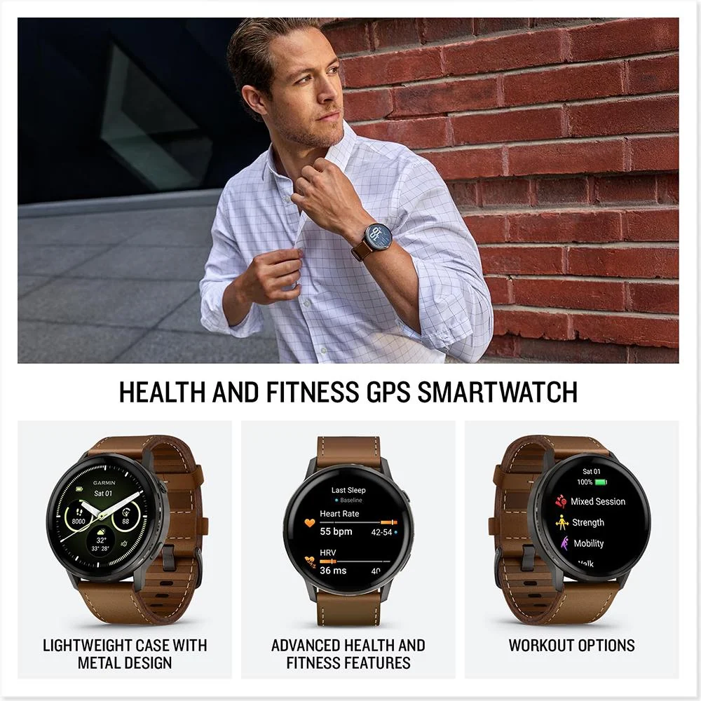 Garmin Venu 4, 45mm Health & Fitness GPS Smartwatch, Slate + Accessories Bundle - Image 3