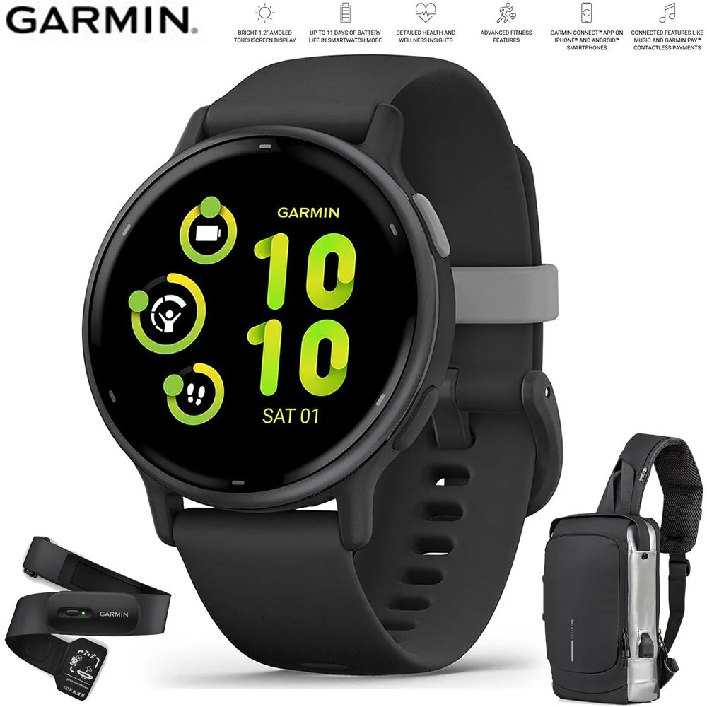 Garmin Vivoactive 5 Fitness Smartwatch Black + Backpack & Heart Rate Strap M-XL - Image 3