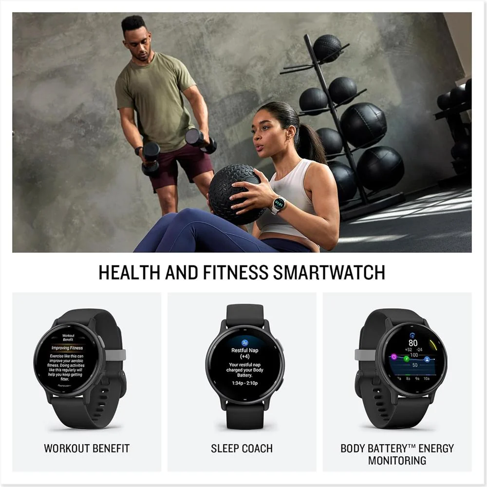 Garmin Vivoactive 5 Fitness Smartwatch, Ivory w/ HRM 200 (XS-S) + Water Bottle Bundle - Image 4