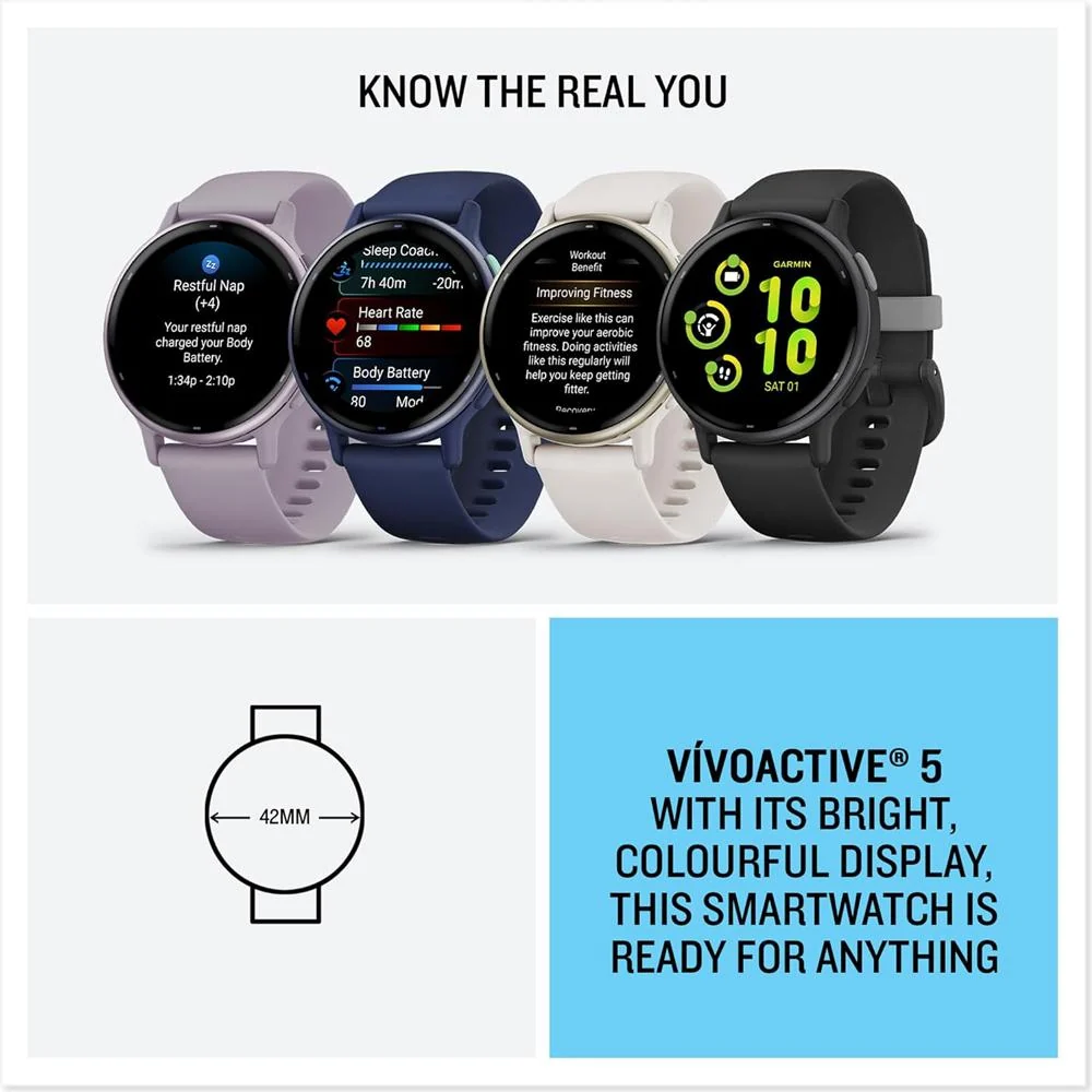 Garmin Vivoactive 5 Fitness Smartwatch, Ivory w/ HRM 200 (XS-S) + Water Bottle Bundle - Image 8