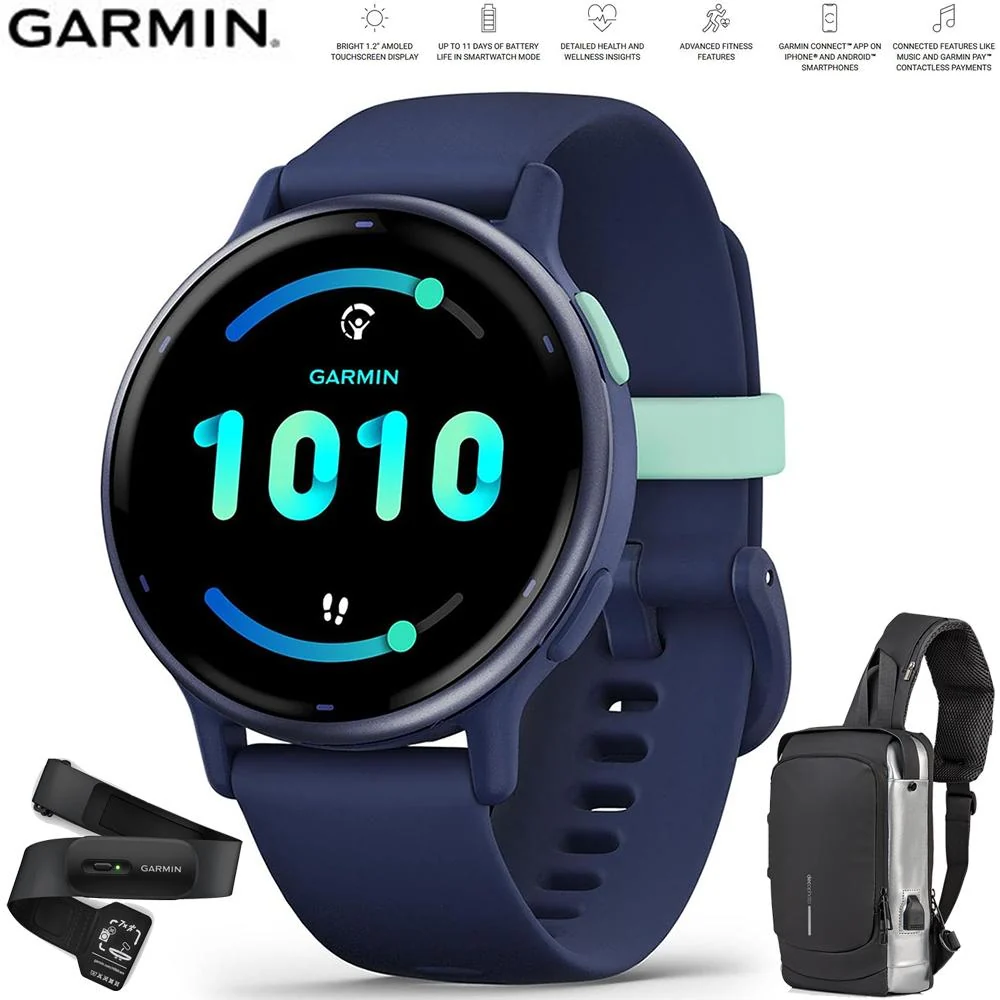 Garmin Vivoactive 5 Fitness Smartwatch Navy + Backpack & Heart Rate Strap M-XL - Image 3
