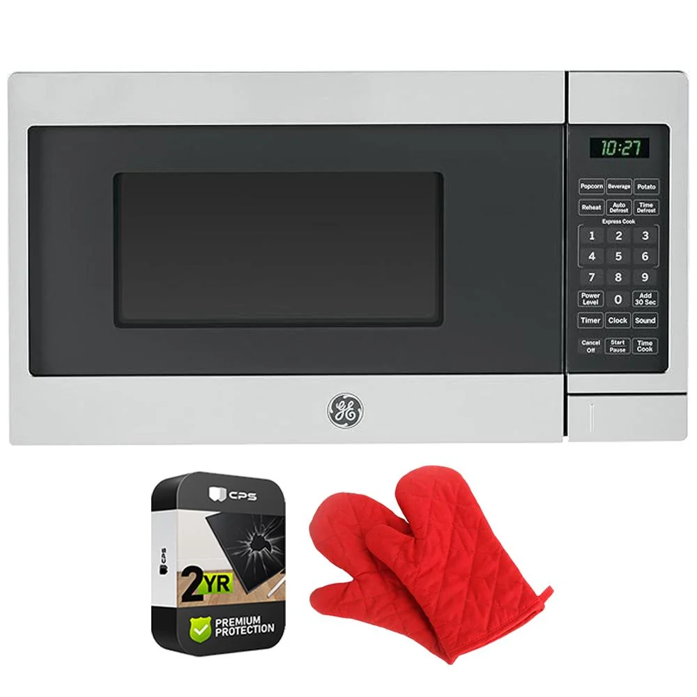 GE Countertop Microwave Oven 700 W 0.7 Cu Ft Steel + 2 Year Warranty & Oven Mitt
