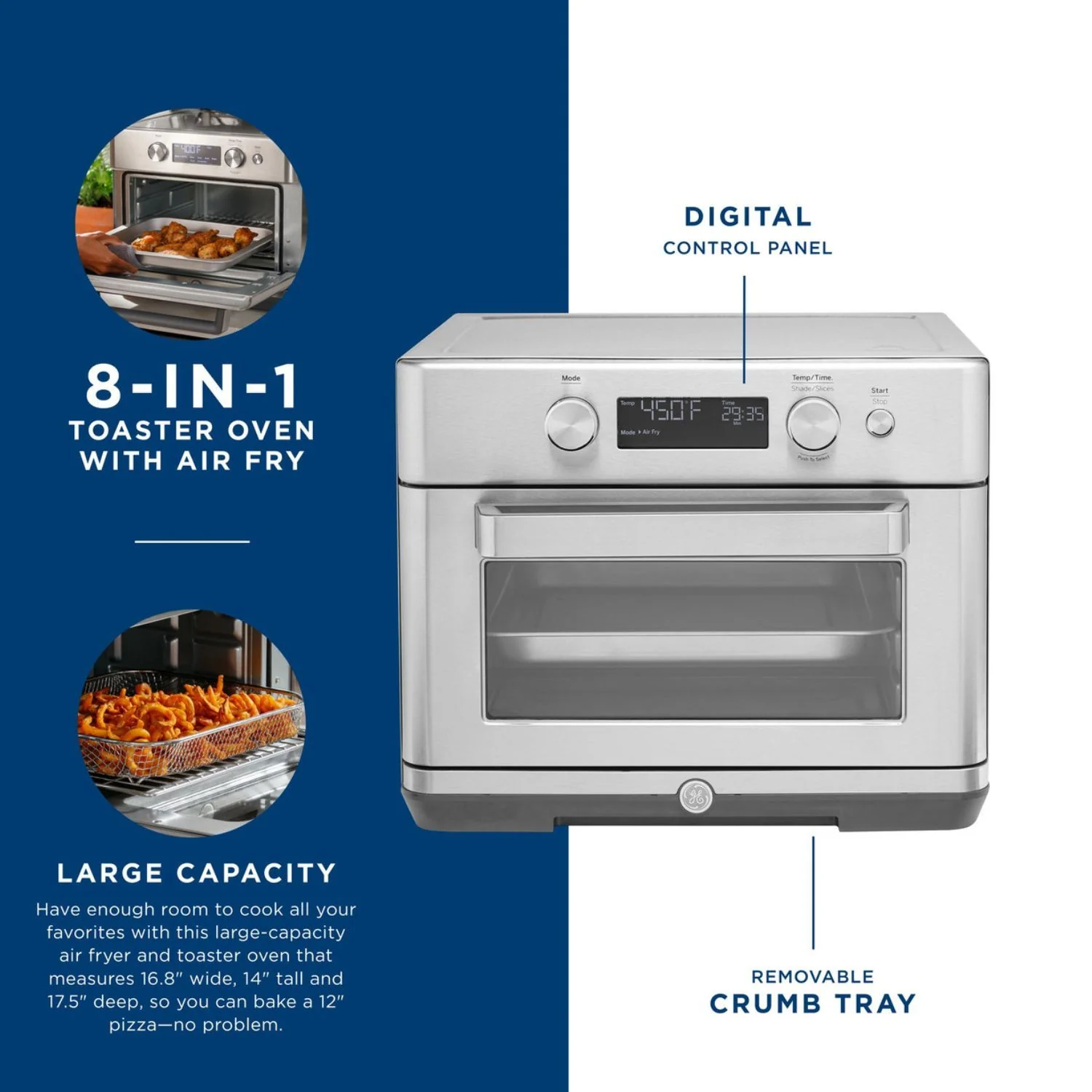 GE Digital Air Fry 8-in-1 Toaster Oven, Stainless Steel (Factory Refurbished) - Image 5