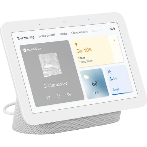 Google Nest Hub Display w/ Google Assistant, Chalk (2nd Gen) + Learning Thermostat Black - Image 2