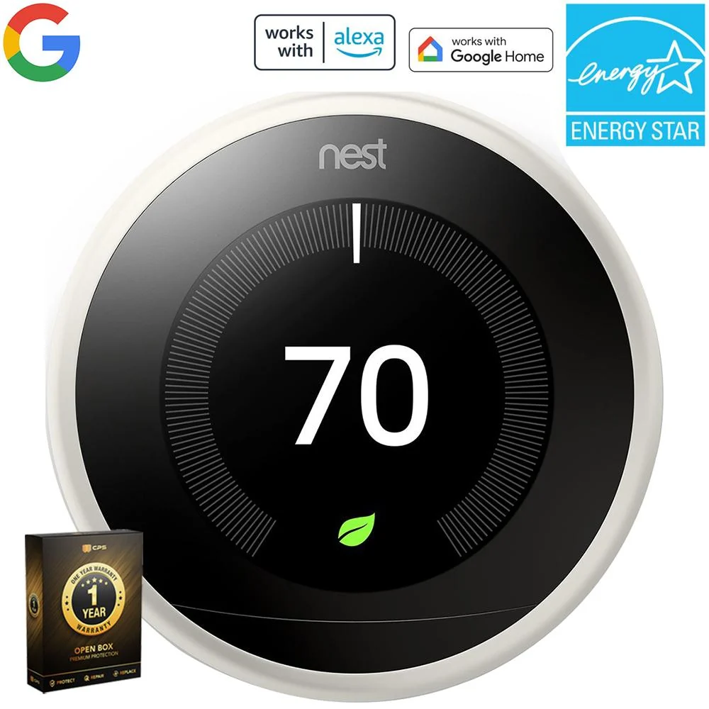 Google Nest Learning Thermostat 3rd Generation White Open Box + 1 Year Warranty