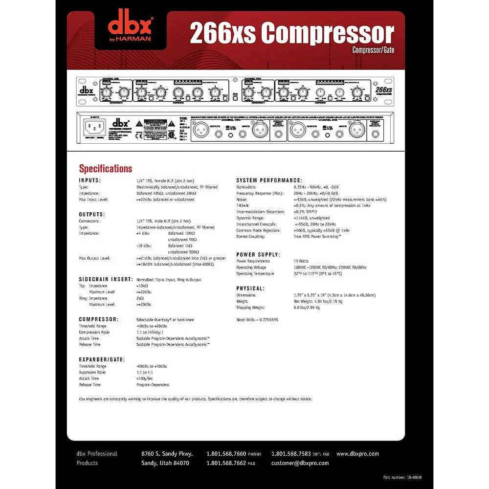 Harman Professional Solutions 266xs Professional Audio Compressor/Gate - DBX266XSV - Image 7