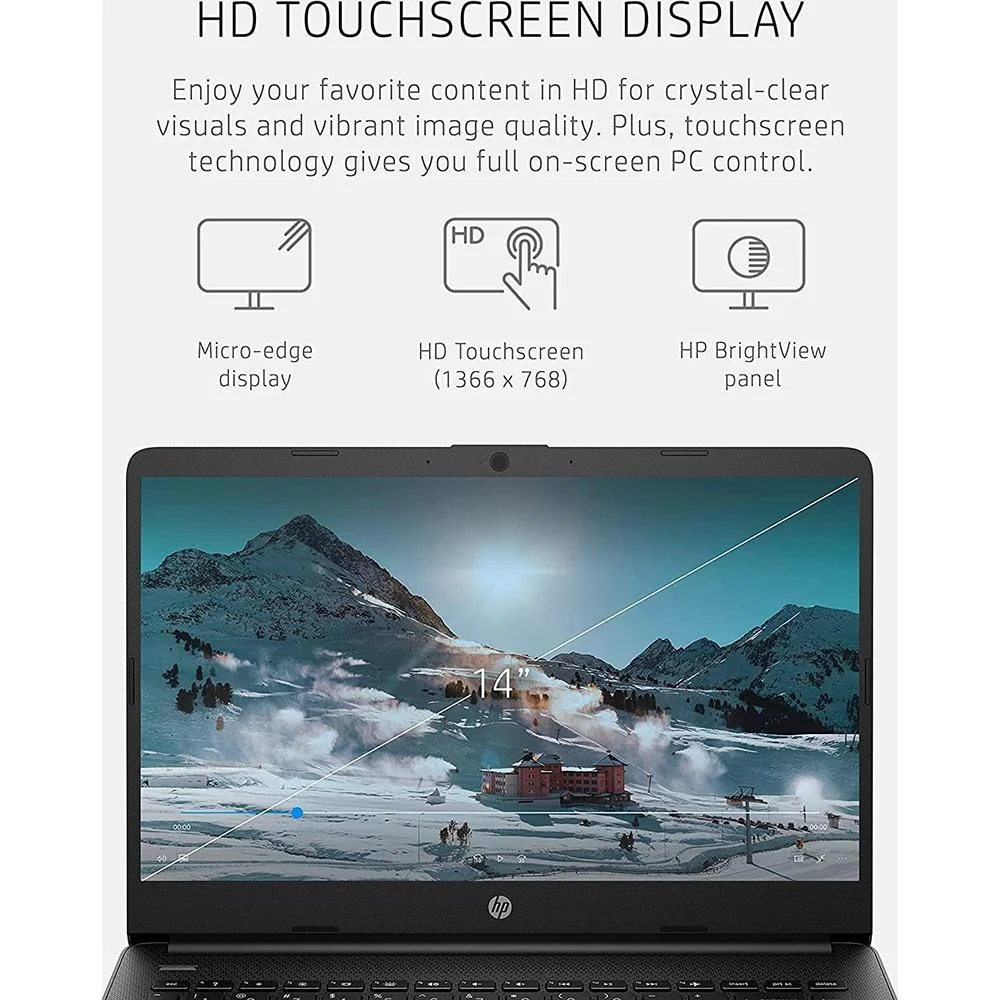 Hewlett Packard 14-dq0060nr 14" HD Intel Celeron N4020 4GB/64GB Touch Laptop, Jet Black - Image 3