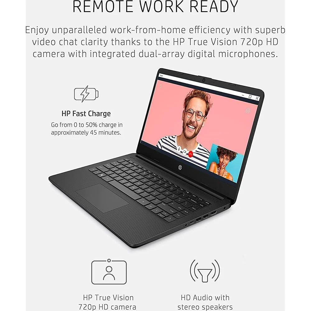 Hewlett Packard 14-dq0060nr 14" HD Intel Celeron N4020 4GB/64GB Touch Laptop, Jet Black - Image 5