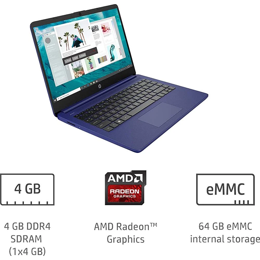 Hewlett Packard 14 HD PC Laptop; AMD 3020e; 4GB RAM/64GB - Blue (14-fq0010nr) - Open Box - Image 6