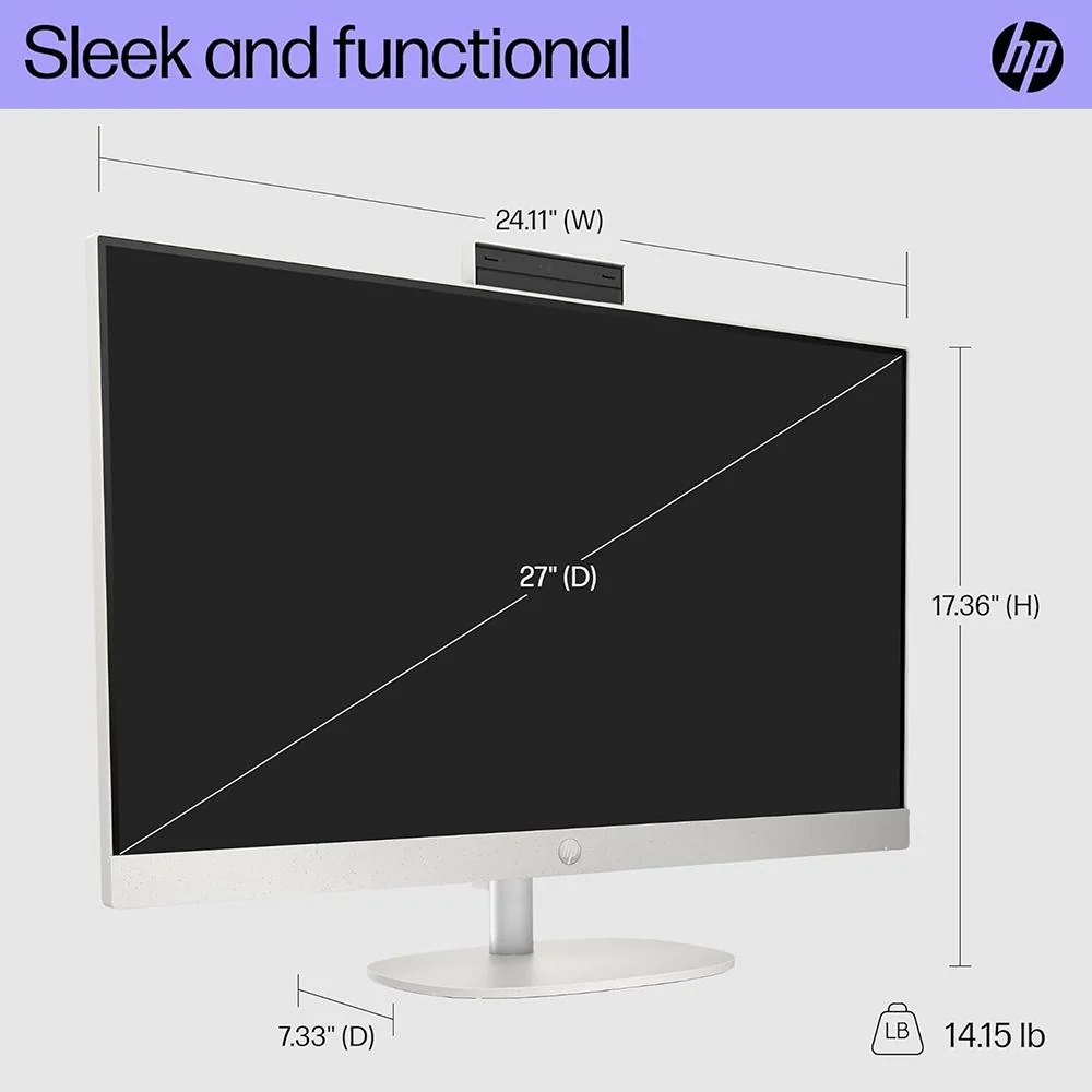 Hewlett Packard 27-cr0060 27" AMD Ryzen 5 7520U 8GB/512GB All-in-One Desktop PC, White - Image 4