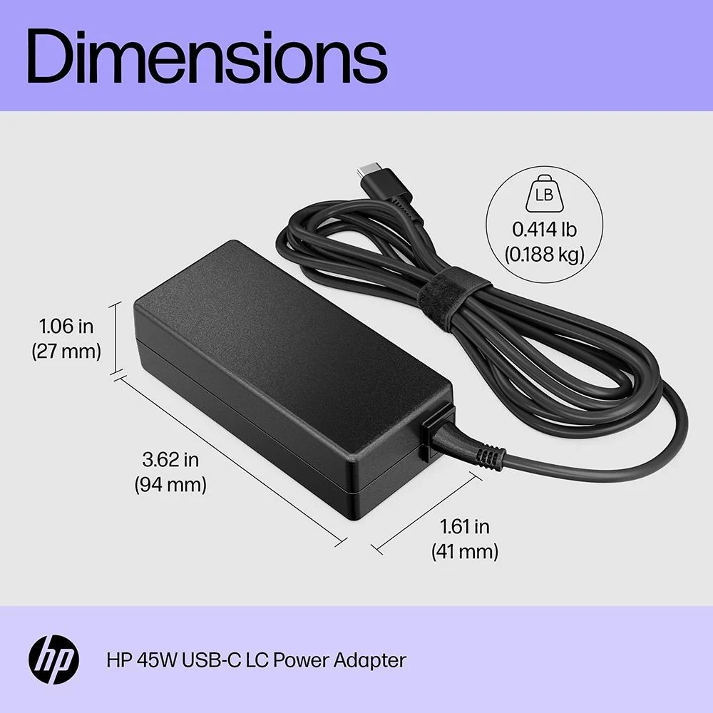 Hewlett Packard 45W USB-C LC Power Adapter - 1MZ01AA#ABA - Image 4