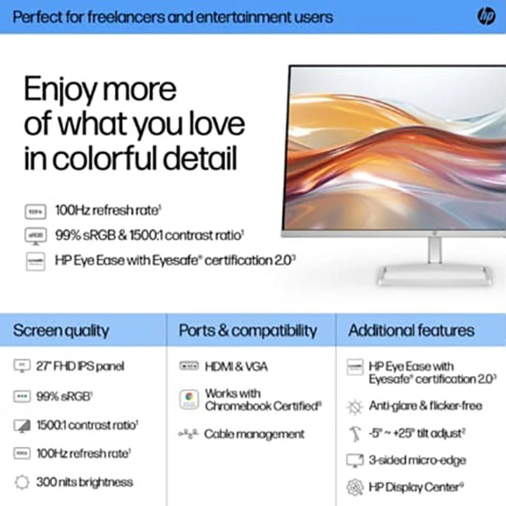 Hewlett Packard 527sf Series 5 27" FHD 100Hz 1500:1 5ms IPS Dual Monitor Bundle - Image 9