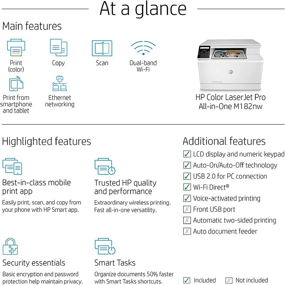 Hewlett Packard Color LaserJet Pro MFP M182nw Wireless All-in-One Laser Printer - Open Box - Image 8