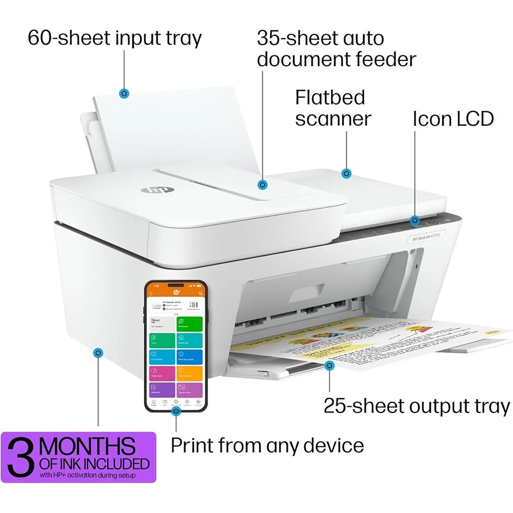 Hewlett Packard DeskJet 4255e Wireless Color Inkjet Printer w/ Printer Essentials Bundle - Image 11