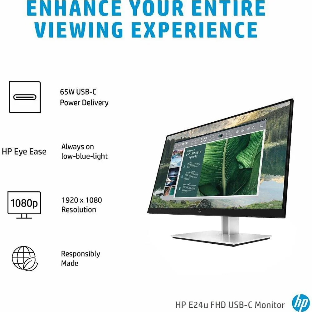 Hewlett Packard E24u G4 24" Full HD 16:9 5ms IPS LCD Monitor, Black and Silver - Image 9