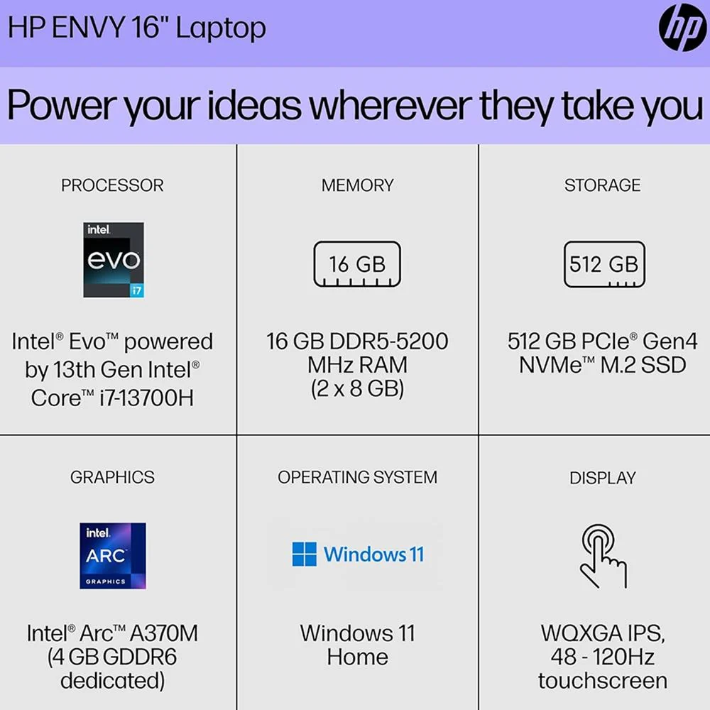 Hewlett Packard Envy 16-h1010nr 16" WQXGA Intel i7-13700H 16GB RAM 512GB SSD Touch Laptop - Image 9