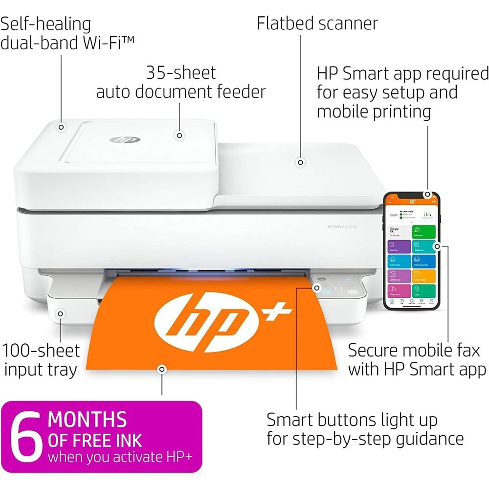 Hewlett Packard Envy 6458E Wireless Color All-in-One Printer - Refurbished, Open Box - Image 9