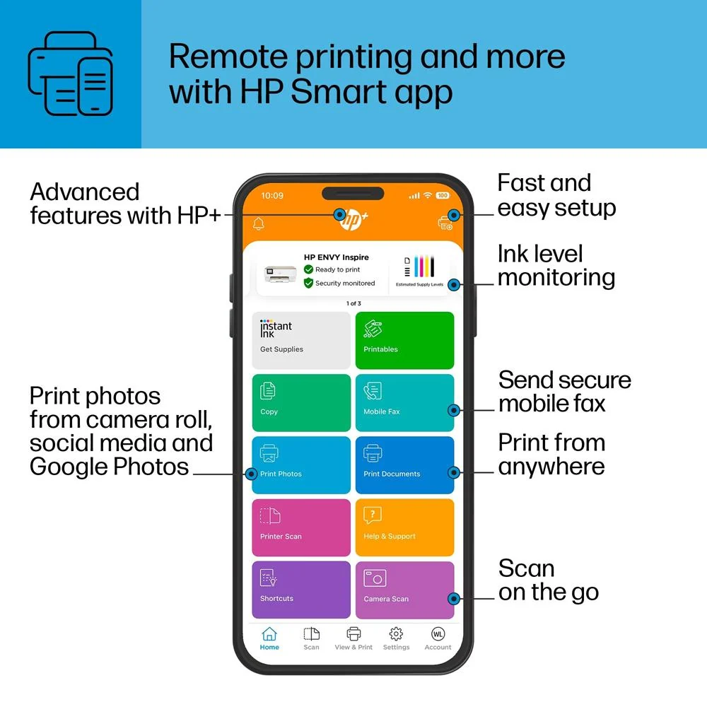 Hewlett Packard ENVY Inspire 7255e All-in-One Printer, Scanner, Copier (1W2Y9A#B1H) - Open Box - Image 11