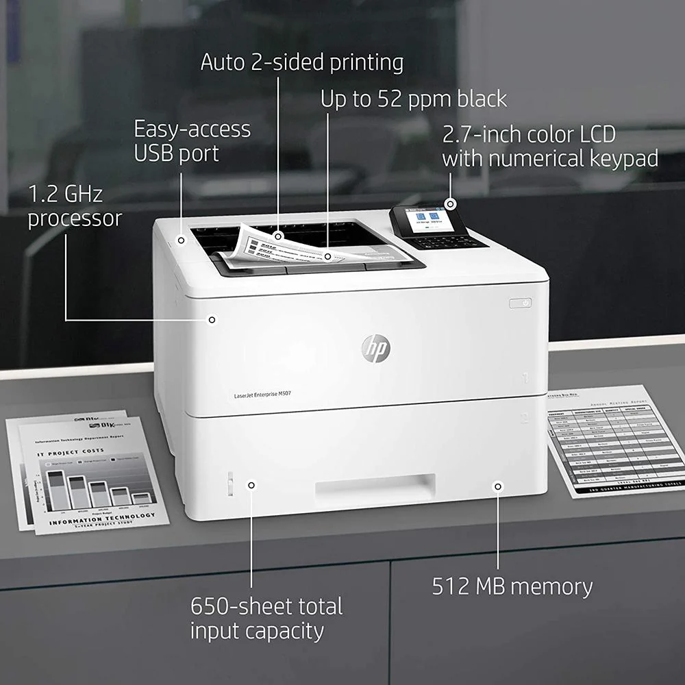 Hewlett Packard LaserJet Enterprise M507dn Monochrome Printer (Open Box) w/ 1 Yr Warranty - Image 5