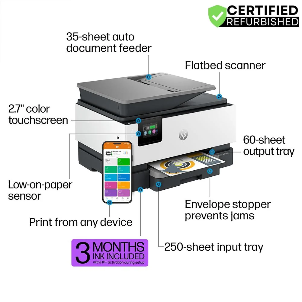 Hewlett Packard OfficeJet 9125e All-in-One Color Printer Renewed + 2 Yr Warranty - Image 3