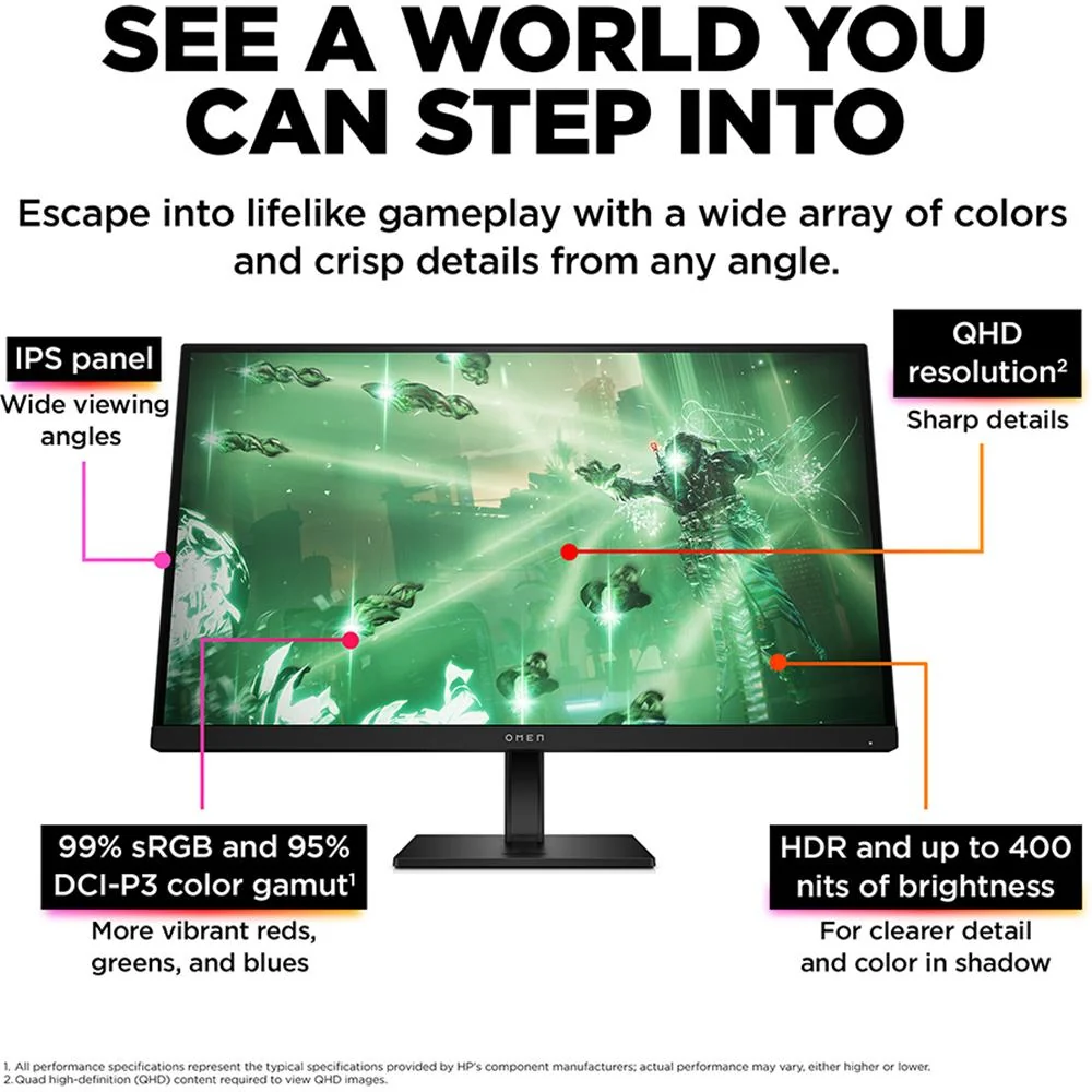 Hewlett Packard OMEN 27q 27" QHD (2560x1440) 165Hz IPS Gaming Monitor, Black - Image 7