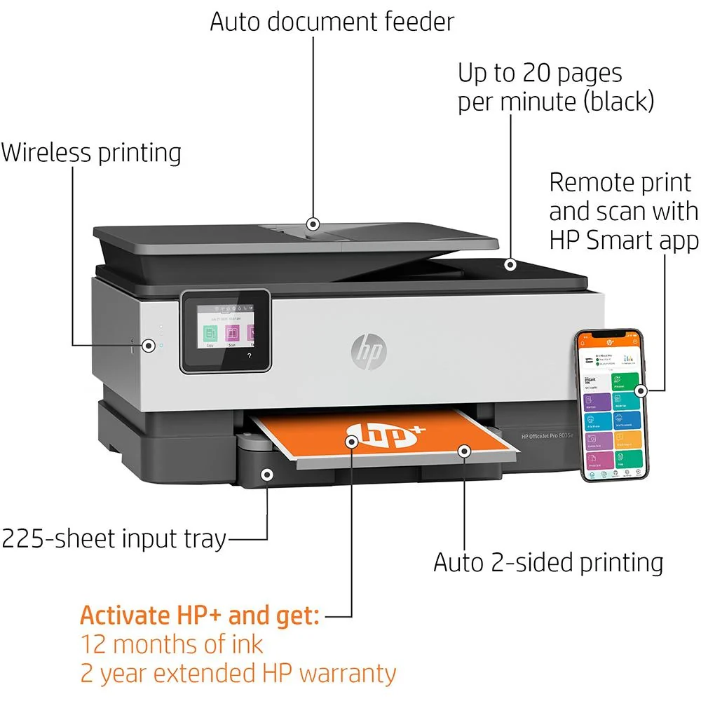Hewlett Packard OfficeJet Pro 8035e Inkjet All-in-One Printer (1L0H6AR) - Refurbished - Image 8