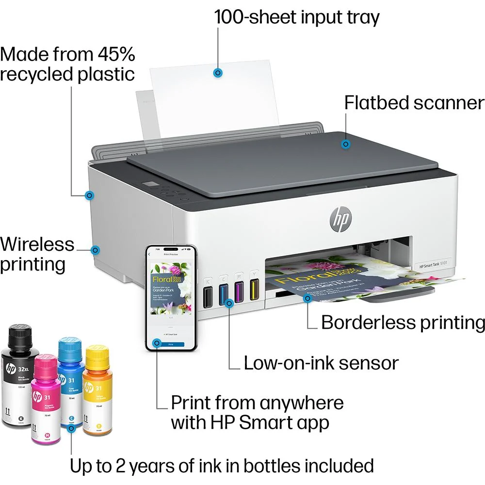 Hewlett Packard Smart Tank 5101 Wireless Inkjet All-in-One Printer (1F3Y0A) - Image 6