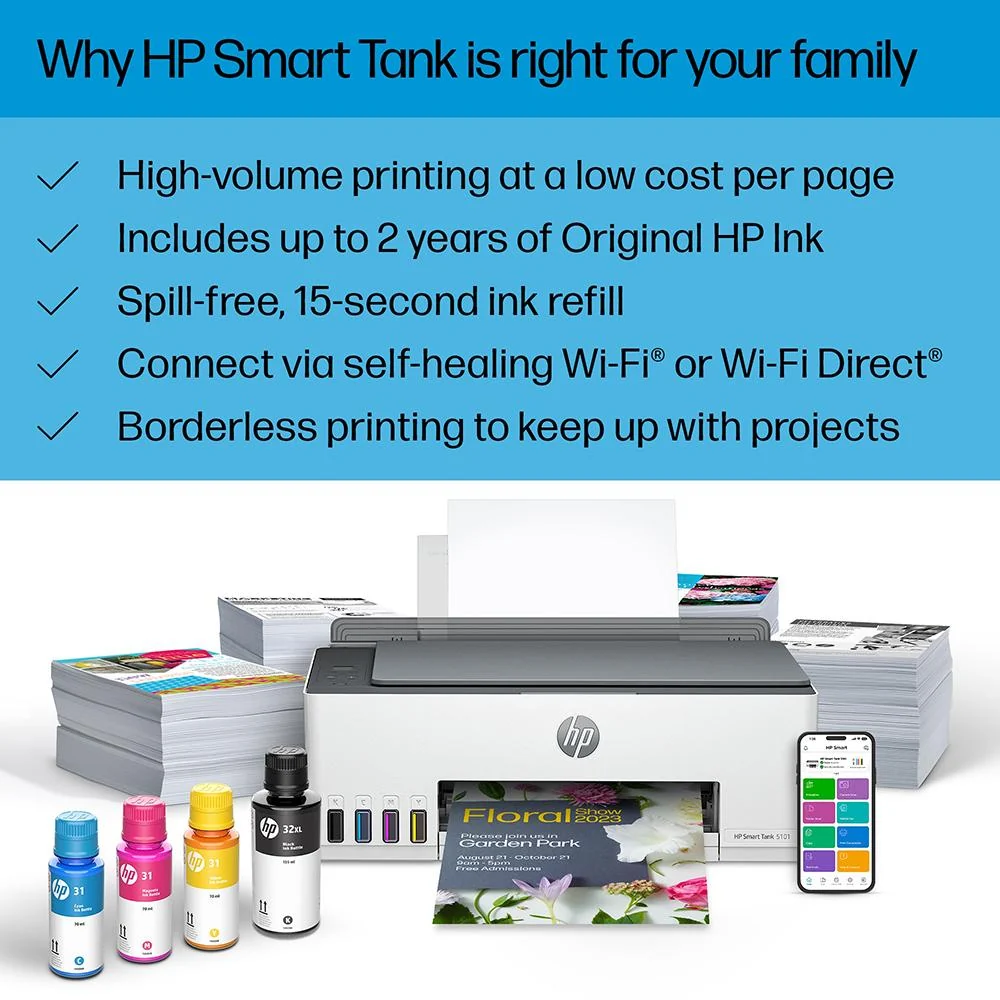 Hewlett Packard Smart Tank 5101 Wireless Inkjet All-in-One Printer (1F3Y0A) - Image 8