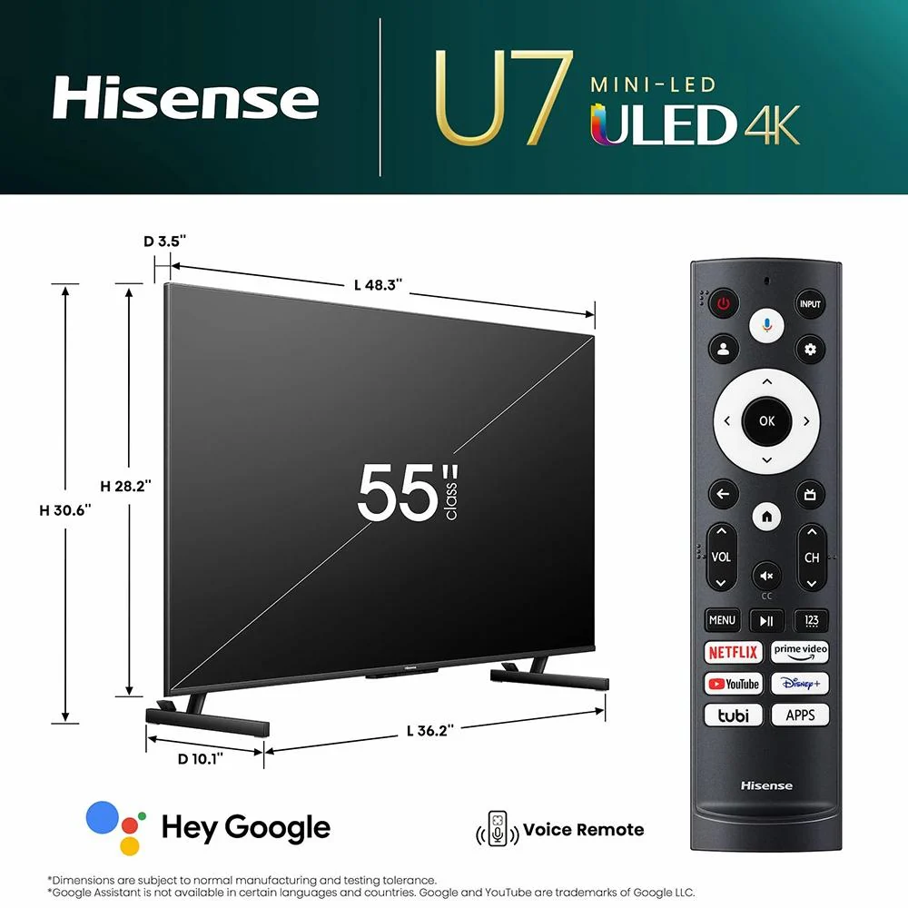 Hisense 55 Inch U7 Series Mini-LED ULED 4K Google TV 2023 Model - 55U7K - Open Box - Image 8