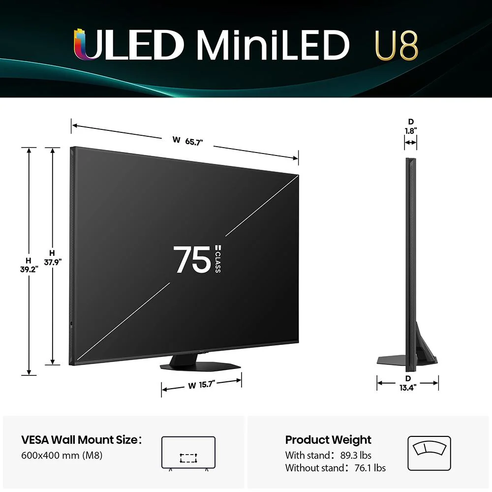 Hisense 75 inch U8 Series MiniLED QLED UHD 4K HDR Smart Google TV (2025) - Image 9