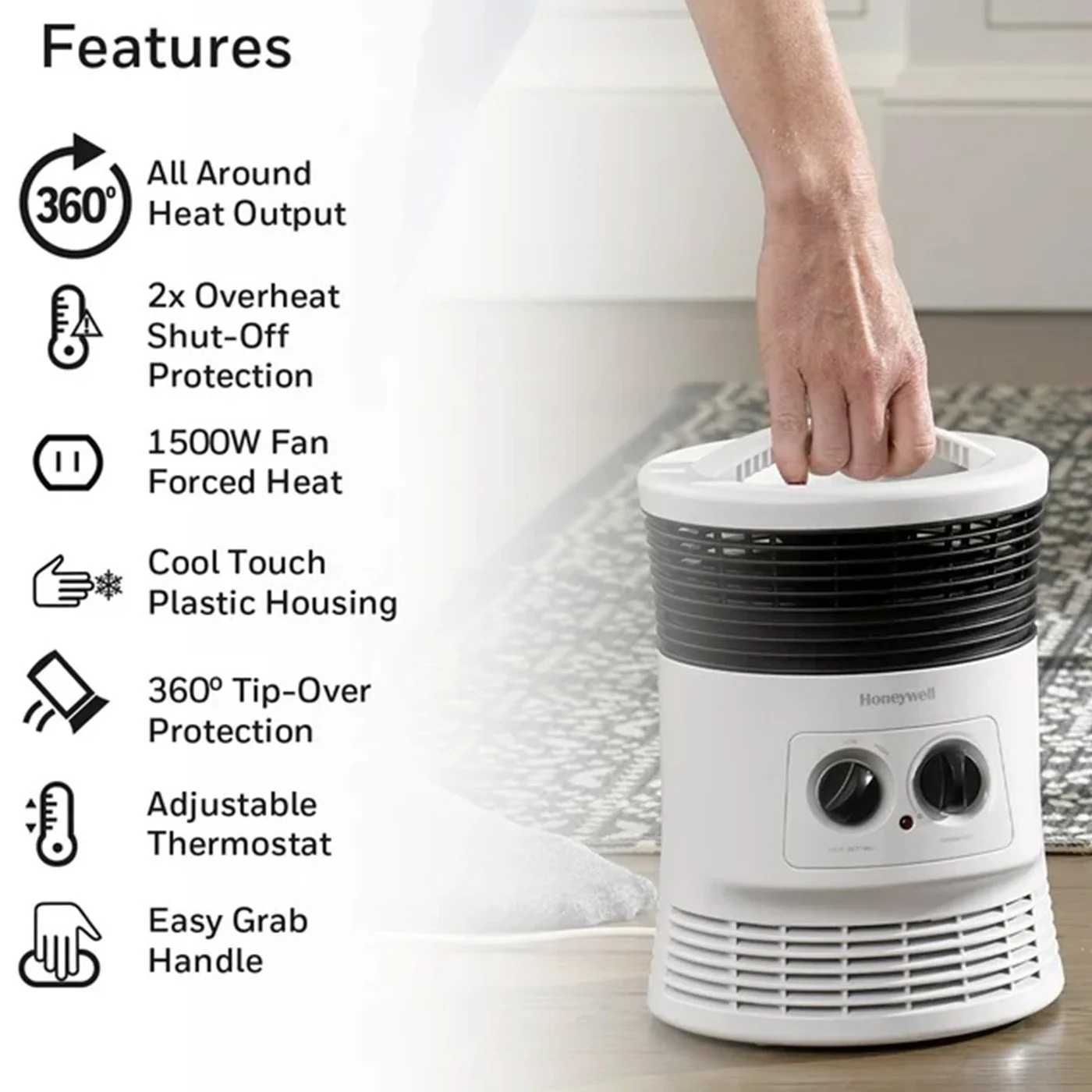 Honeywell 360 Surround Fan Forced Heater, White, HHF360W, Refurbished - Image 3