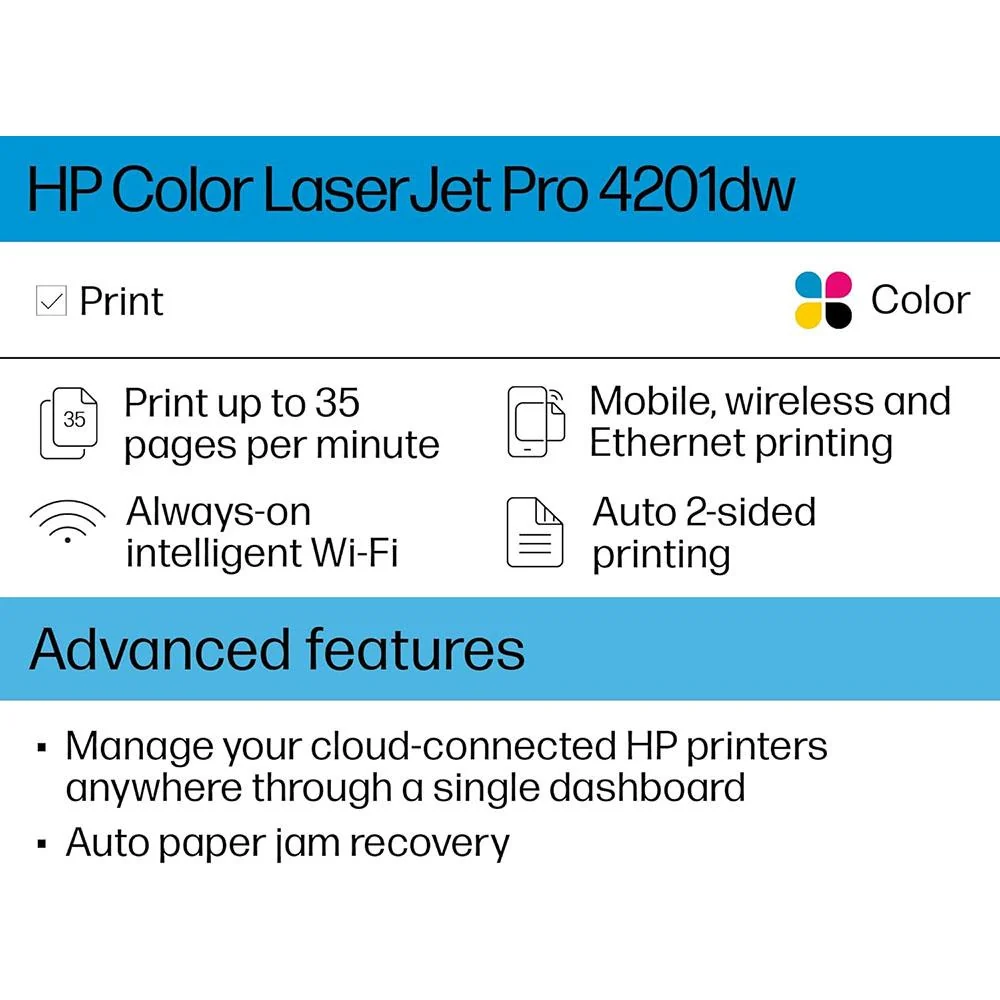 HP Color LaserJet Pro 4201dw Wireless Printer w/ Printer Essentials Software Bundle - Image 13