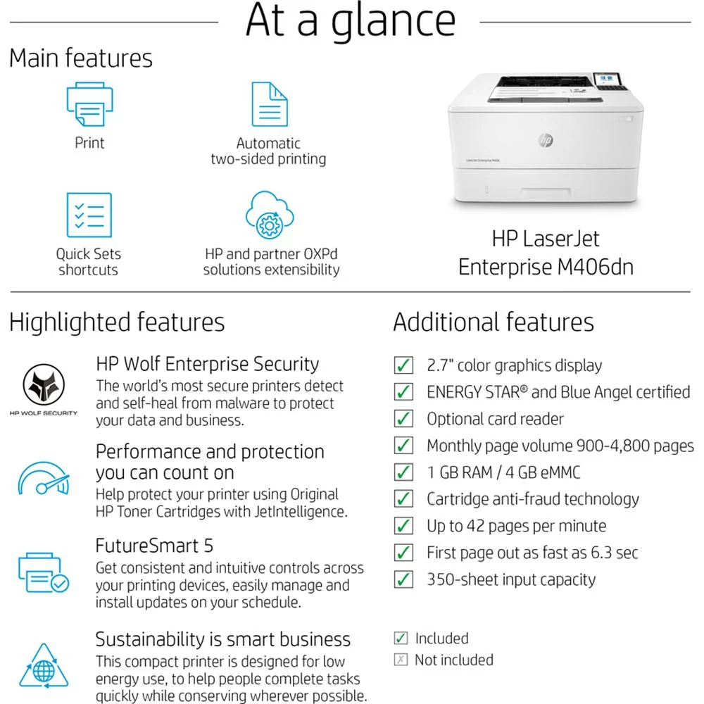 Hewlett Packard LaserJet Enterprise M406dn Monochrome Printer built-in Ethernet - Image 12