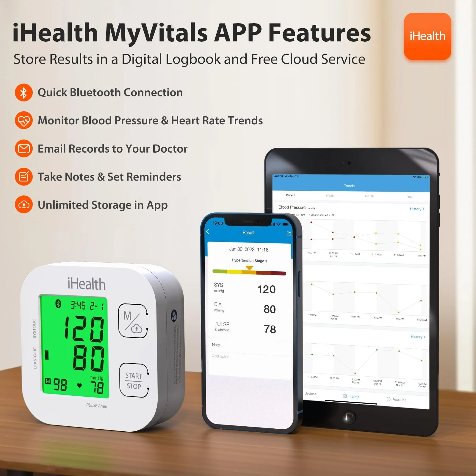 iHealth Track Blood Pressure Monitor - Bluetooth, Smart, Wide Range Cuff, iOS/Android - Image 4