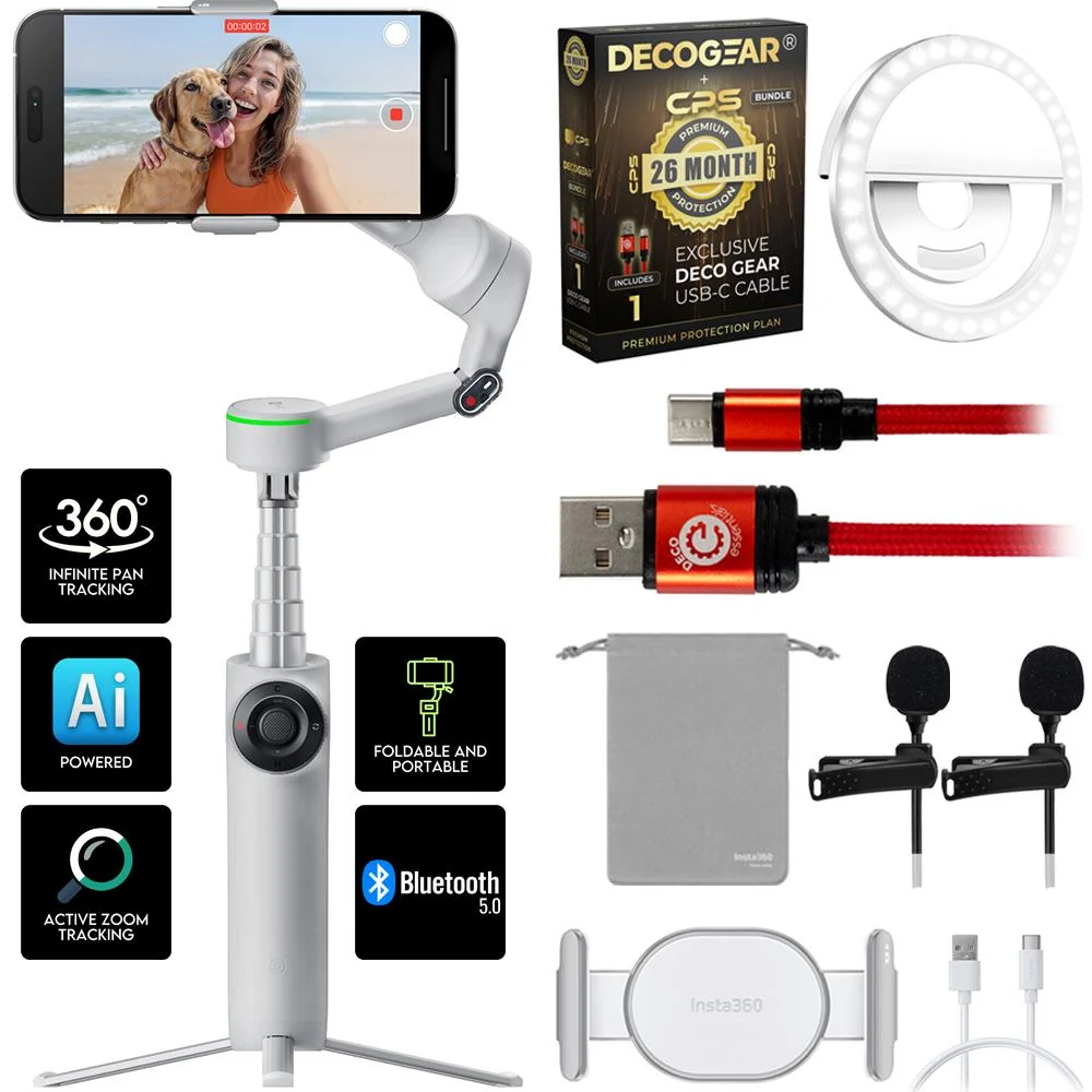 Insta360 Flow 2 Pro AI Smartphone Gimbal Stabilizer, Grey w/ 26 Months Protection Bundle