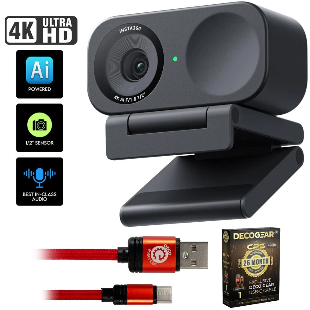Insta360 Link 2C AI 4K Webcam Standard Bundle for PC & Mac w/ 26 Months Protection Bundle