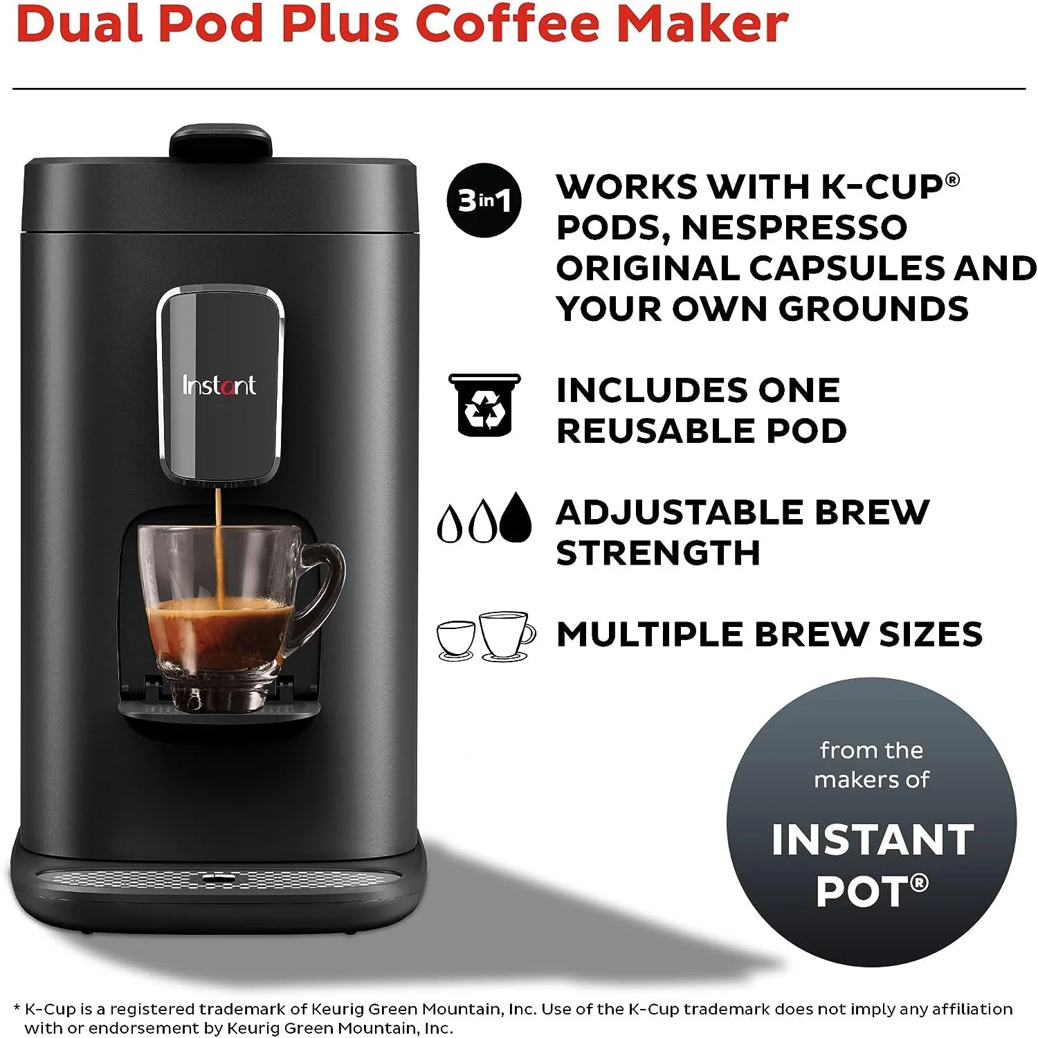 Instant Pot 3-in-1 Espresso, K-Cup Pod and Ground Coffee Maker (Refurbished) - Image 2