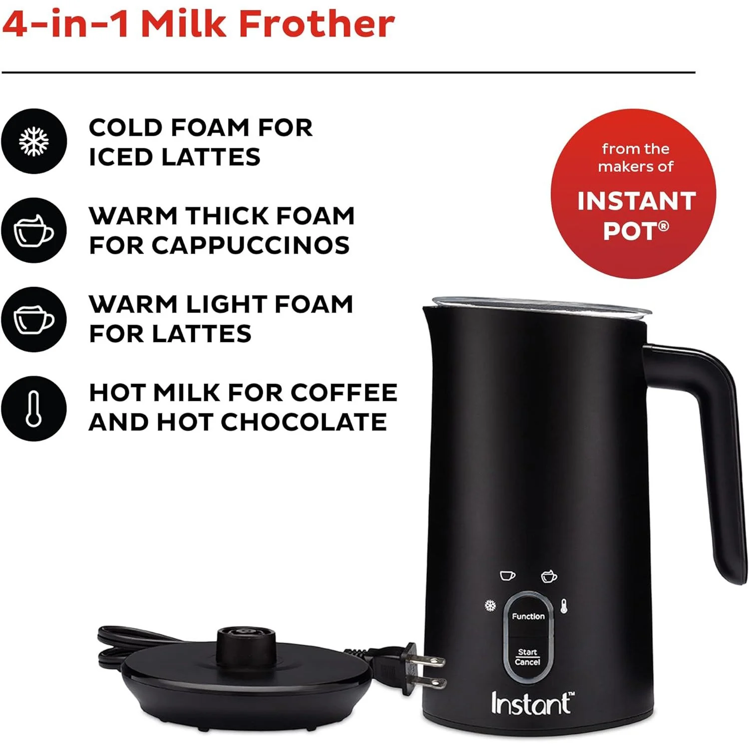 Instant Pot 4-in-1 Milk Frother/Steamer, Black - Refurbished - Image 3