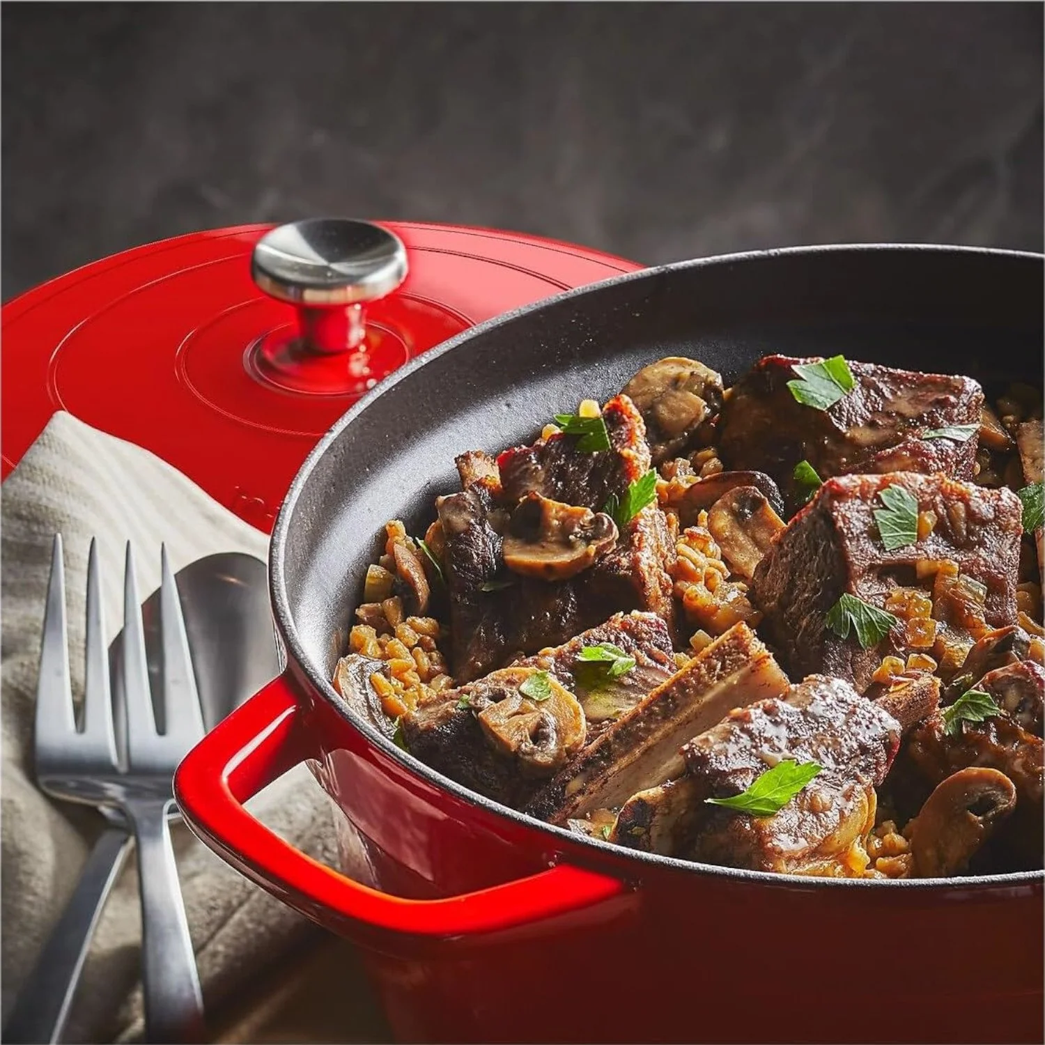 Instant Precision 6-quart Electric 5-in-1 Cast Iron Dutch Oven, Red Lid - Image 2