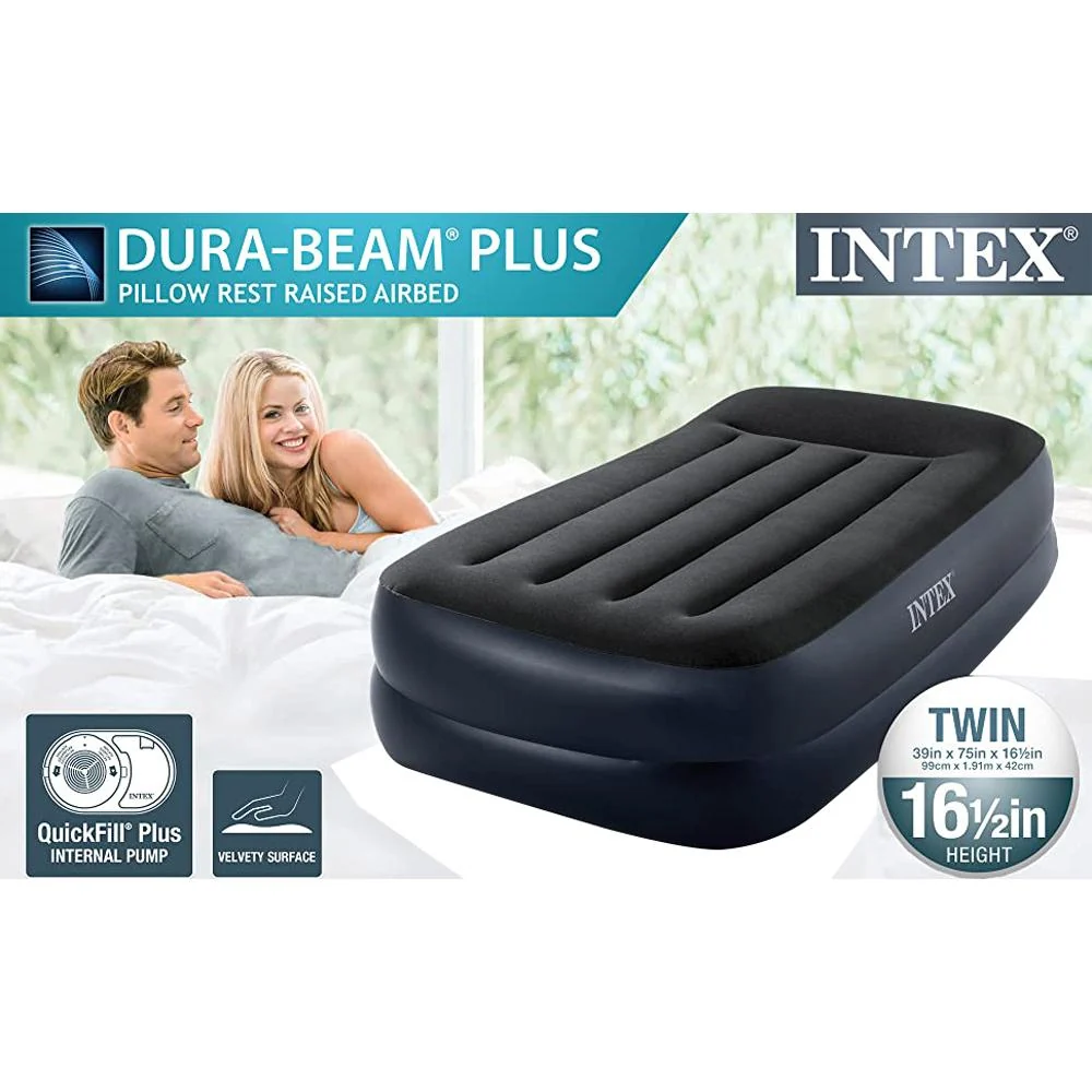 Intex Dura-Beam Standard Series Air Mattress with Built-in Pillow and Pump, Twin - Image 3