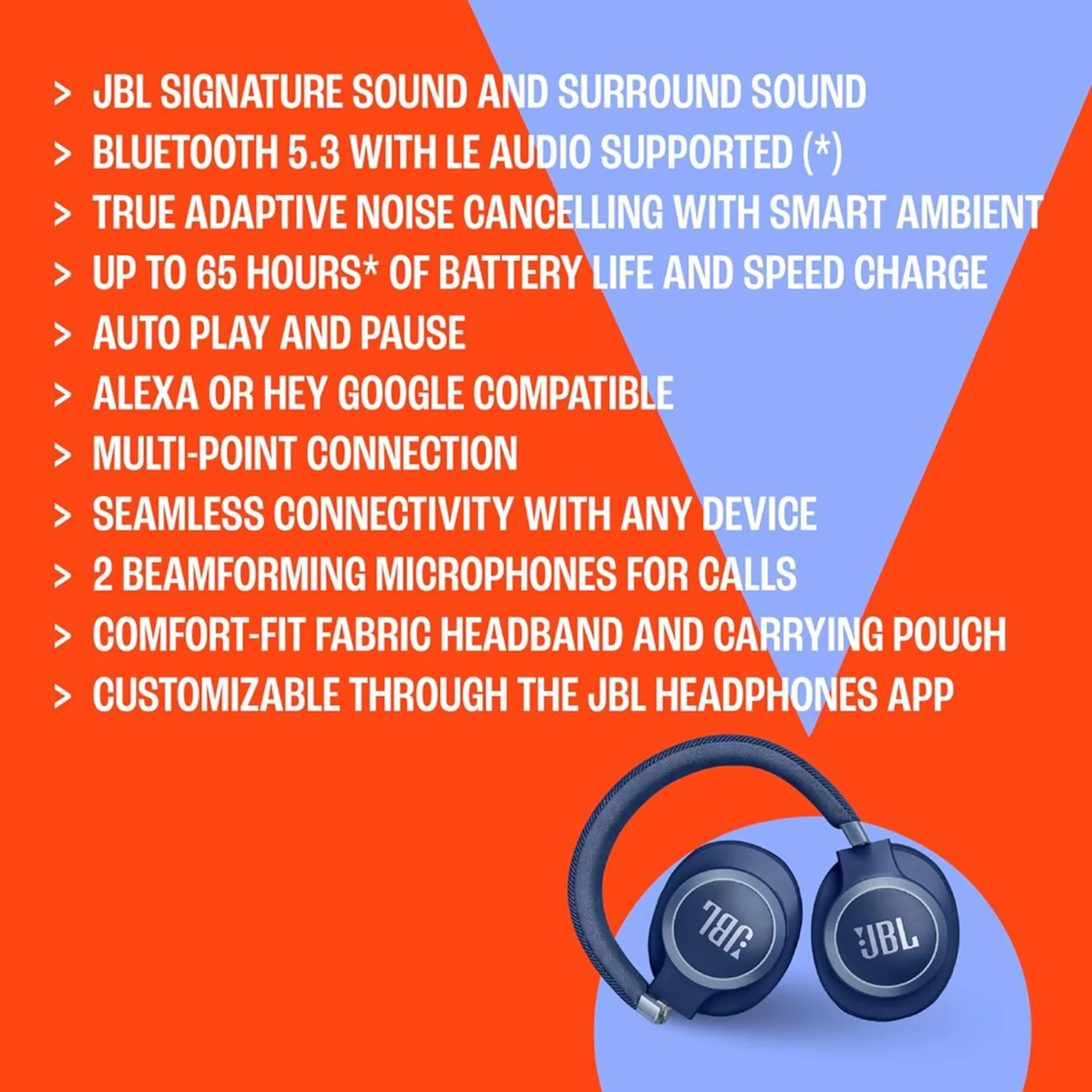 JBL Live 770NC - Wireless Over-Ear Headphones, Blue - Image 2