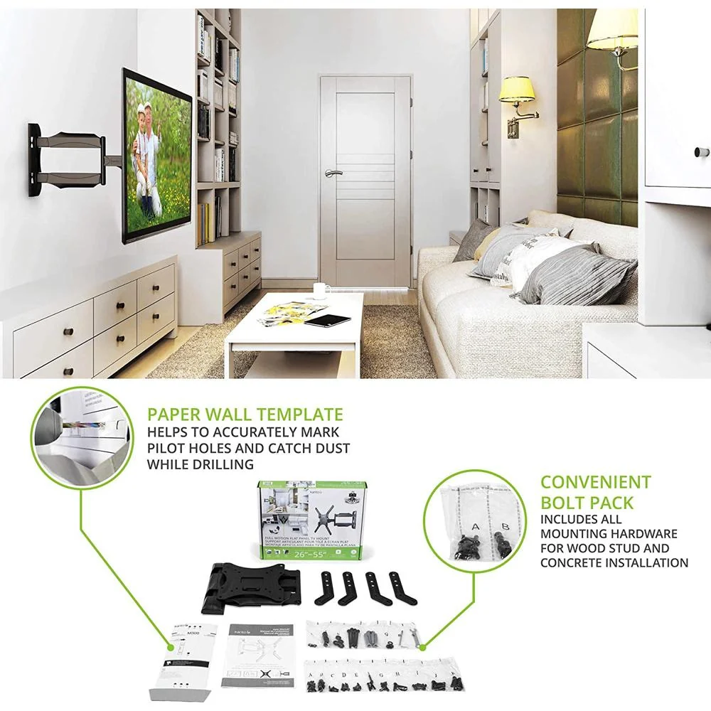 Kanto M300 Full Motion TV Wall Mount for 26" to 55" Screens, Black - Image 7