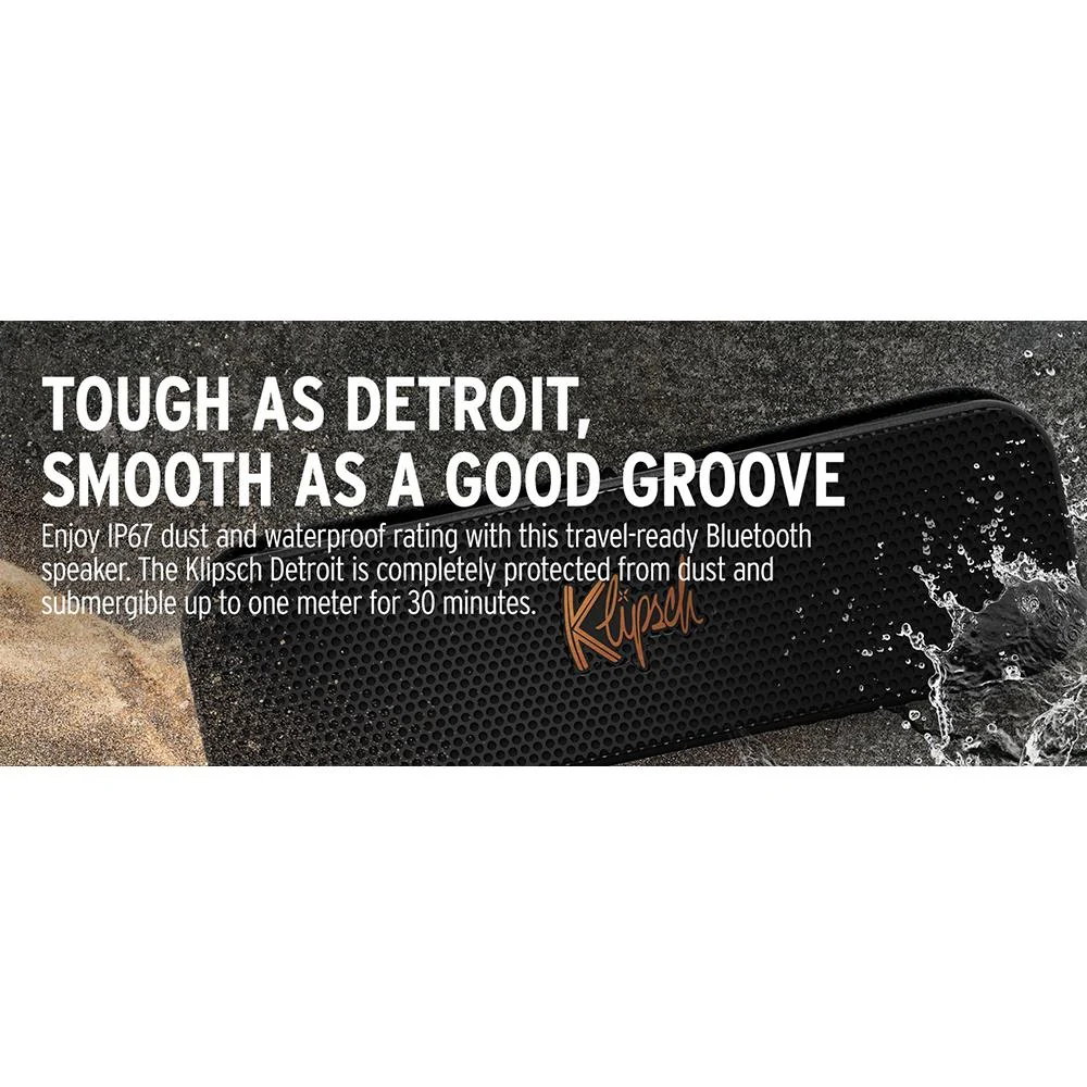 Klipsch Detroit Portable Bluetooth Speaker; IP67; 20h Playtime Open Box +1 Year Warranty - Image 11