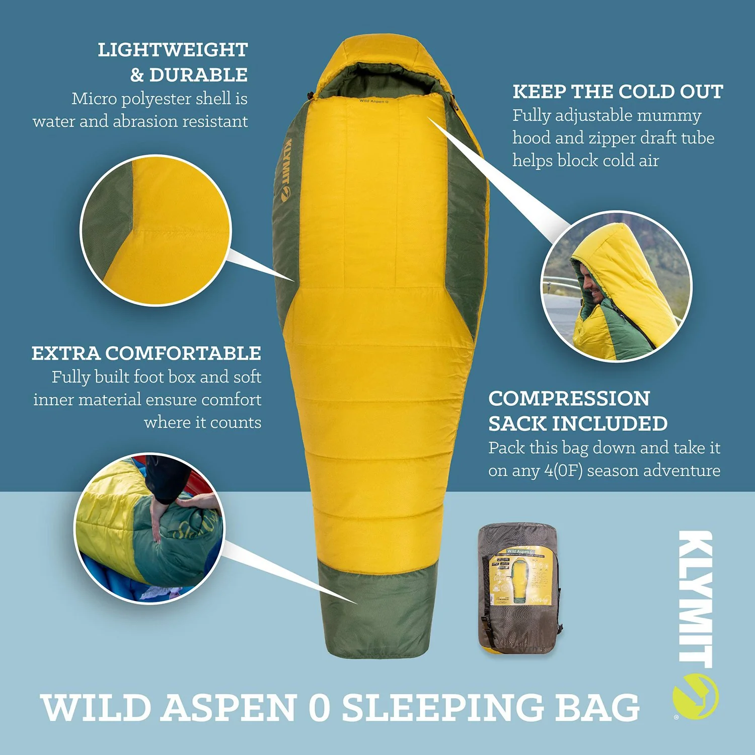 Klymit Wild Aspen Lightweight Mummy Sleeping Bag for Camping, Hiking (Yellow, XL) - Image 2