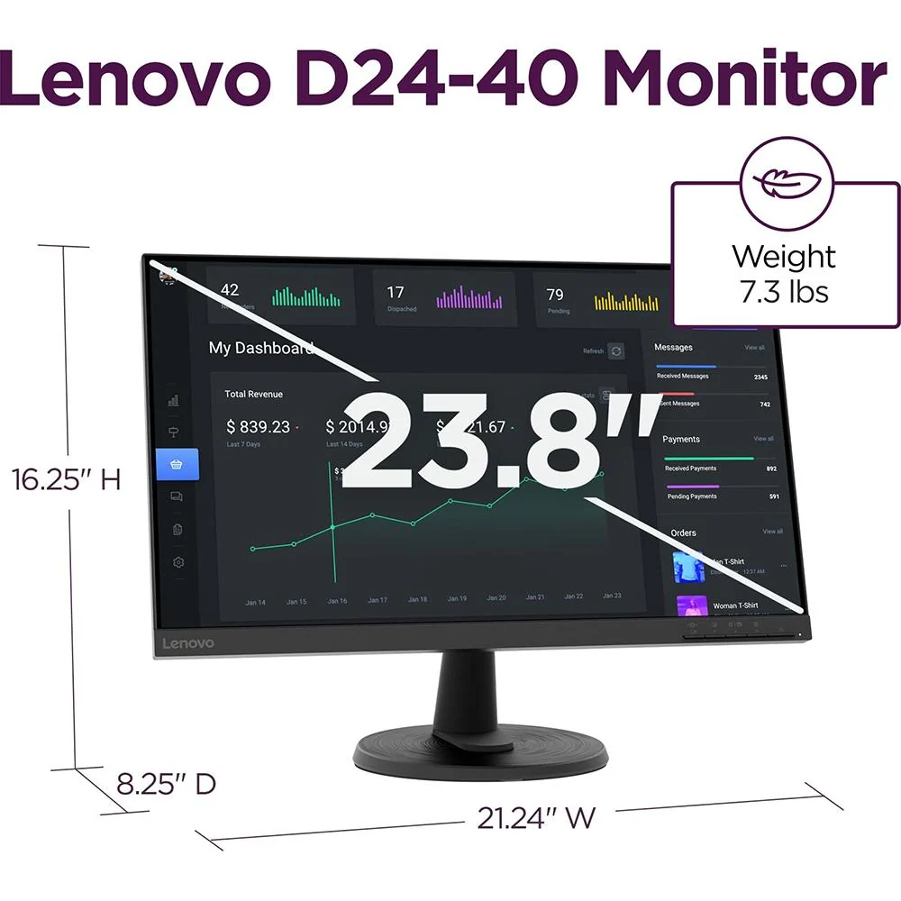 Lenovo D24-40 24" Full HD 75Hz 16:9 4ms VA Monitor, Raven Black (67A2KCC6US) - Image 7