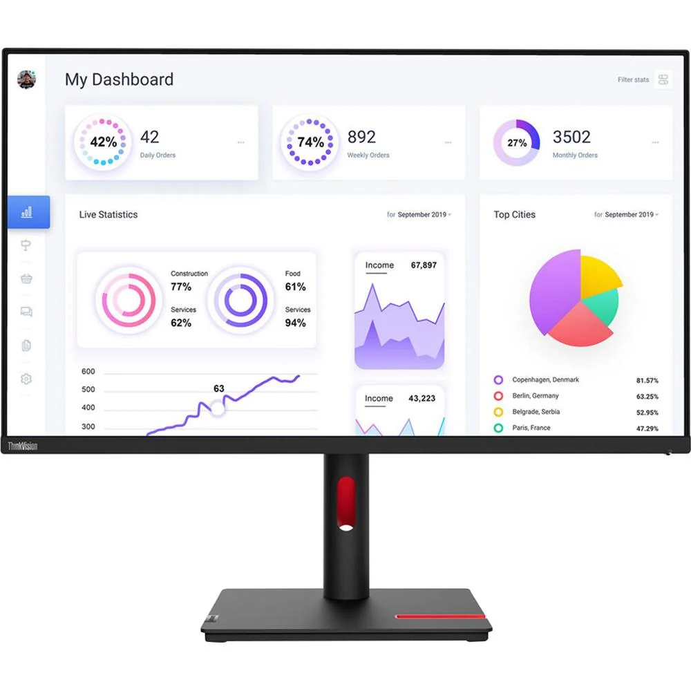 Lenovo 21.5" ThinkVision T22i-30 Full HD WLED LCD Monitor in Raven Black - 63B0MAT6US