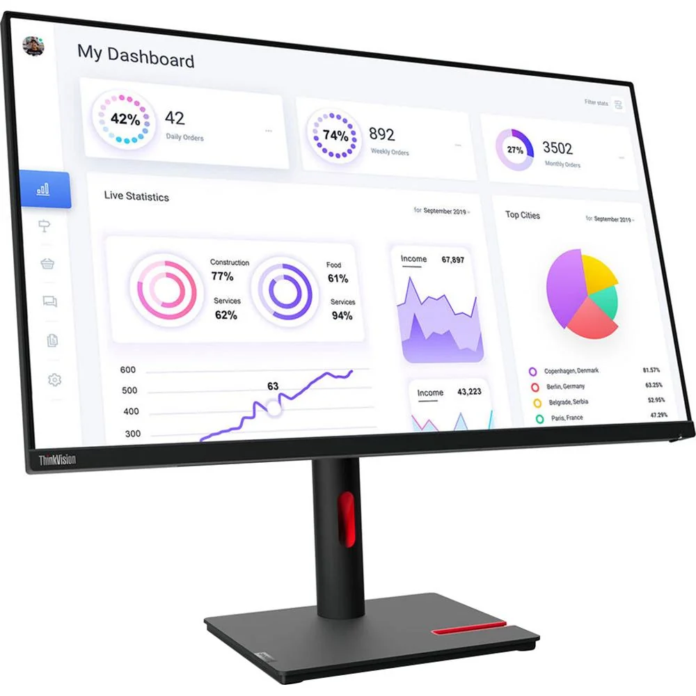 Lenovo 21.5" ThinkVision T22i-30 Full HD WLED LCD Monitor in Raven Black - 63B0MAT6US - Image 2
