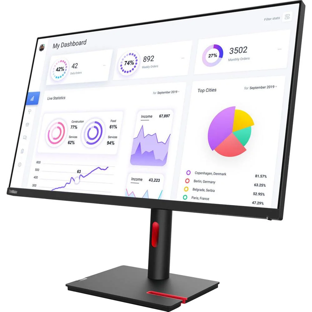 Lenovo 21.5" ThinkVision T22i-30 Full HD WLED LCD Monitor in Raven Black - 63B0MAT6US - Image 3