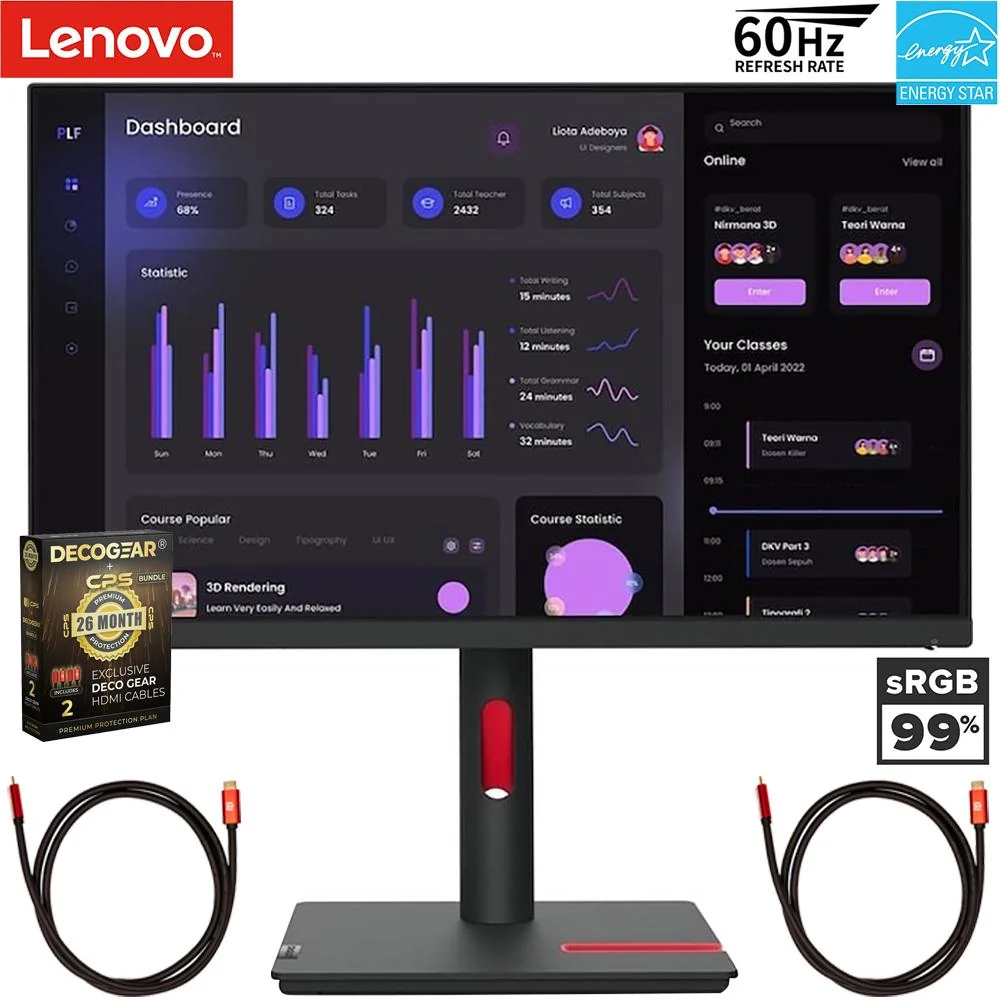 Lenovo ThinkVision 23.8" Full HD Monitor Black + 26 Month Protection Pack Bundle