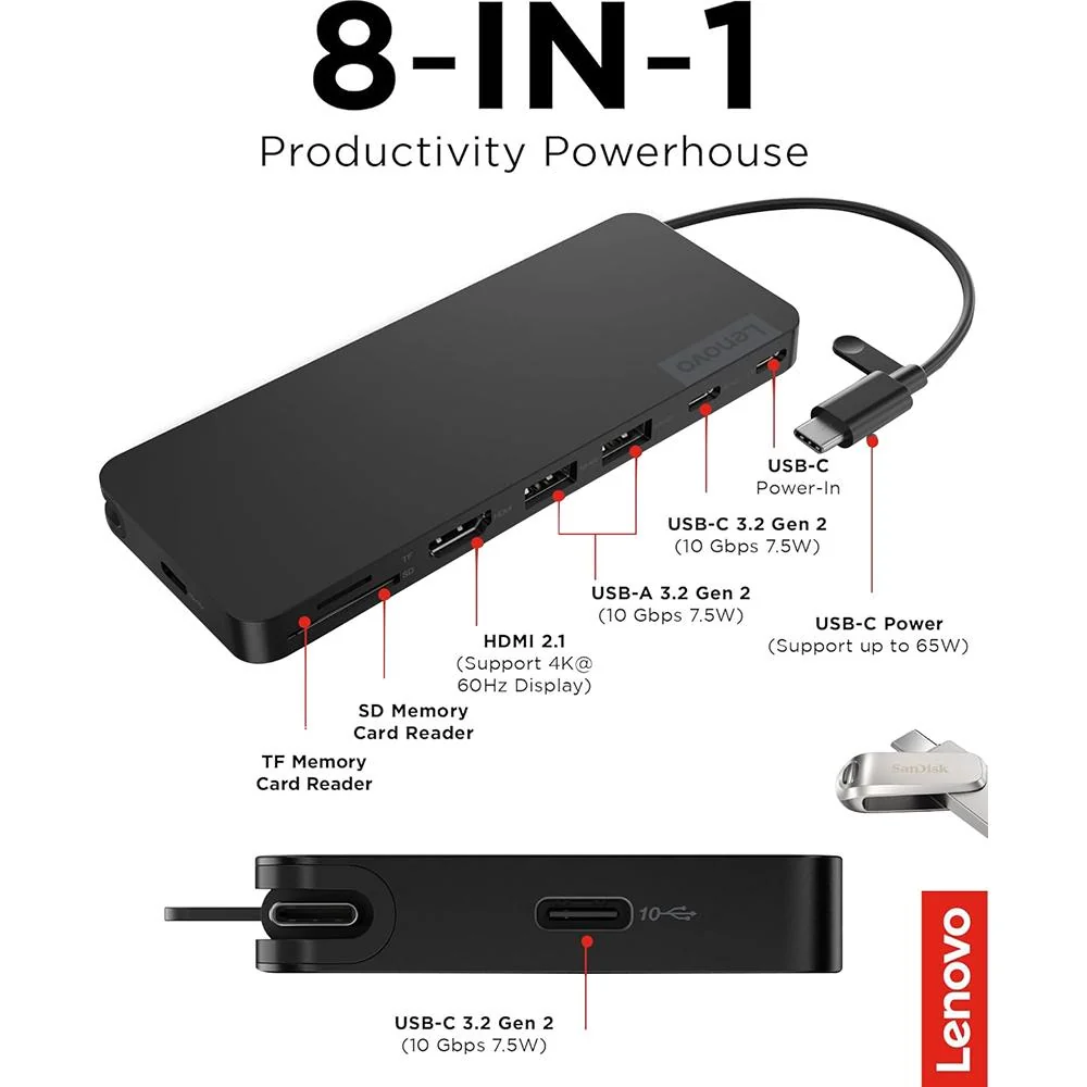 Lenovo USB-C Slim Travel Dock in Eclipse Black - 4X11N40213 - Image 12